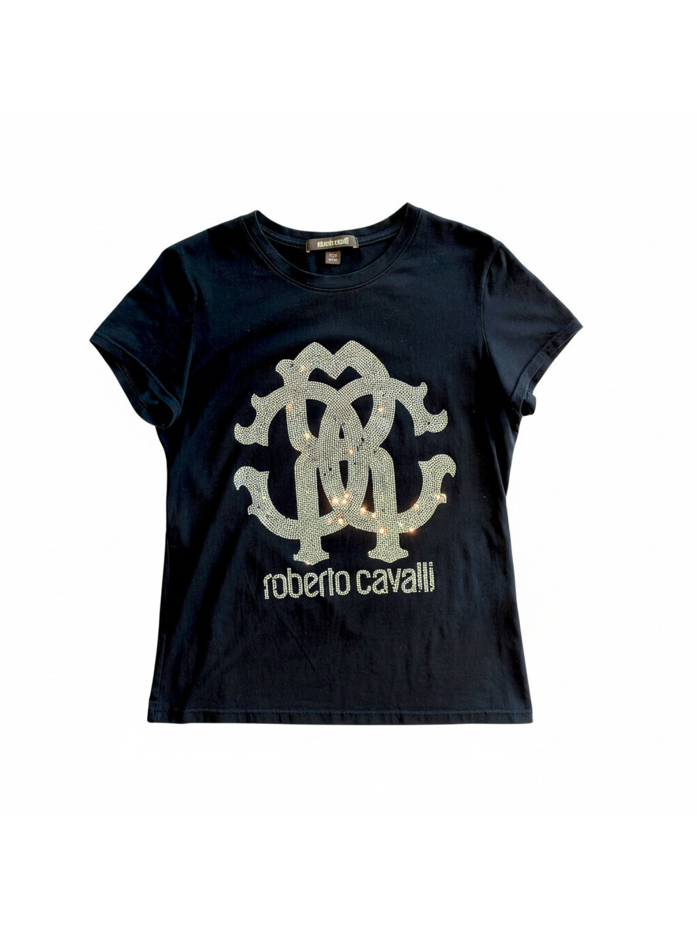 Roberto Cavalli Black Rhinestone RC Monogram Logo T-Shirt - Size Large